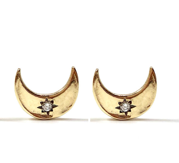 crescent moon studs with diamonds