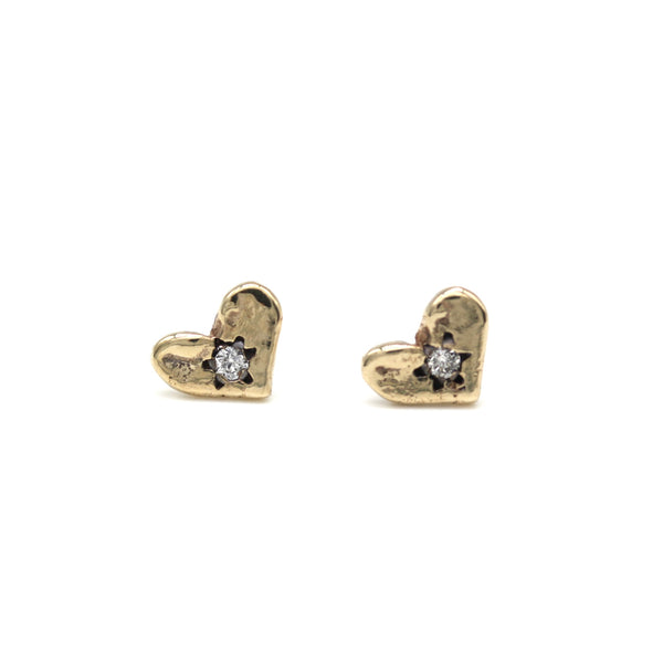 tiny heart studs with diamonds