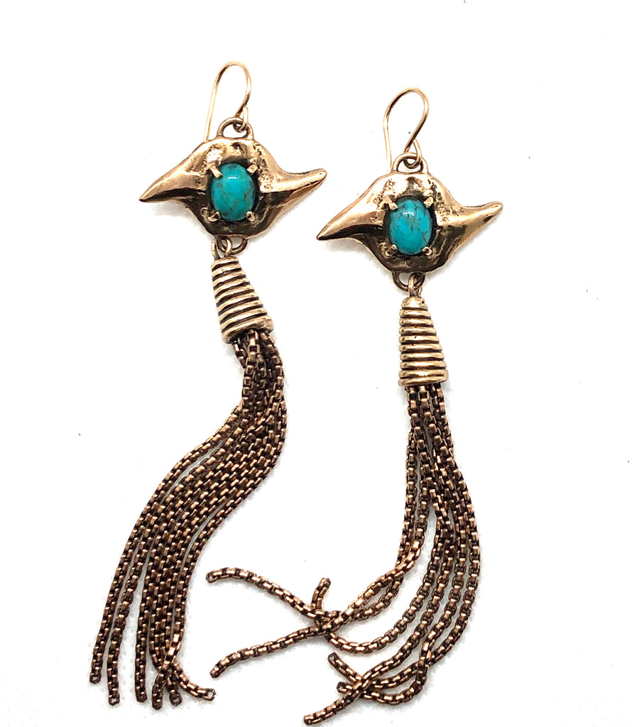 double shark tooth earrings with turquoise
